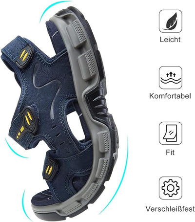 OutPro Herren Ledersandalen Outdoor Sports Sandalen Waterproof Wandersandalen Klettverschluss Offene