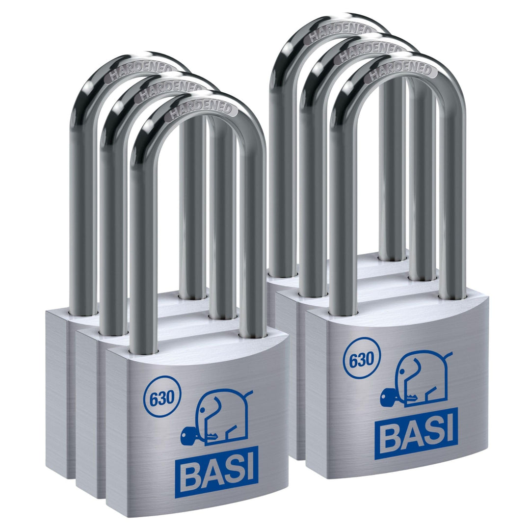 BASI | 6er Set Vorhangschloss | 40 mm | verschiedenschliessend | extra hoher Bügel | massives Alumin