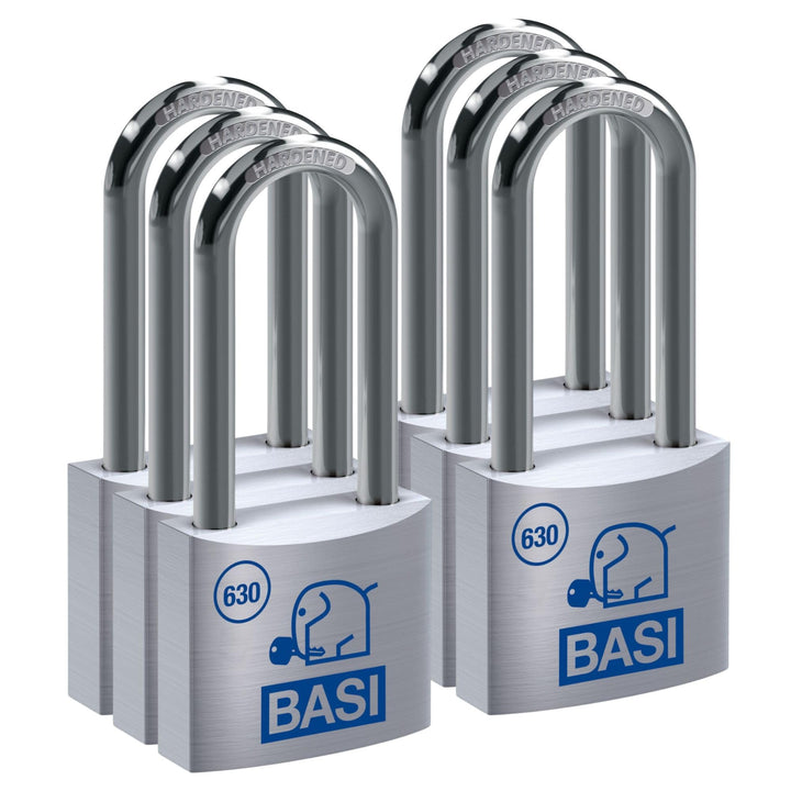 BASI | 6er Set Vorhangschloss | 40 mm | verschiedenschliessend | extra hoher Bügel | massives Alumin
