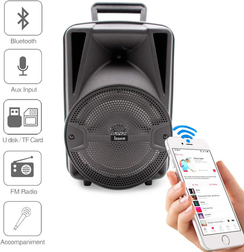 Lauson Partybox Bluetooth | Box mit Radio | Party Lautsprecher mit Discolichter | Karaoke | USB | SD