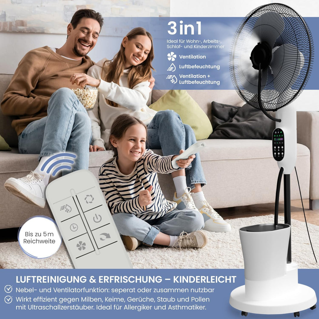 NEU Ventilator mit Wasserkühlung, Standventilator sehr leise mit Fernbedienung, Luftkühler mit Timer