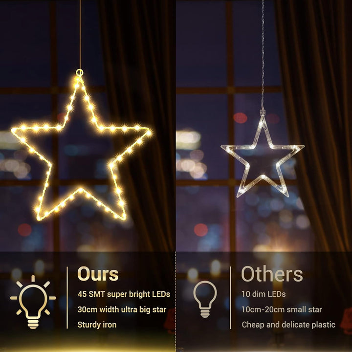ELKTRY Weihnachtsdeko mit 3 metall Sterne, 135 LED Weihnachtsstern Beleuchtung Innen Batterie Warmwe