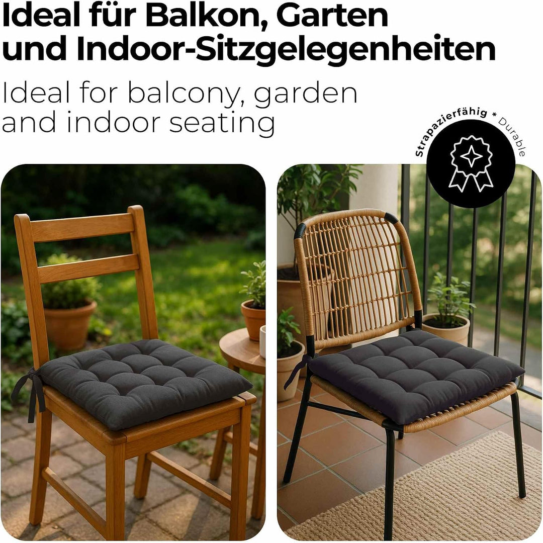 etérea Basic Sitzkissen 40x40 cm 6er Set mit Bändern Anthrazit 6 Stück - 40x40 cm Anthrazit, 6 Stück