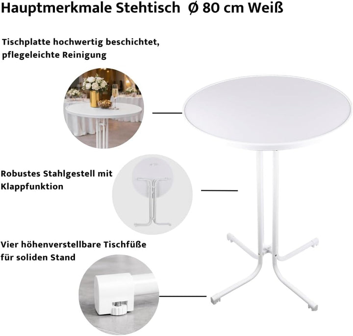 Eigentlich Stehtisch klappbar, Eventtisch Durchmesser 60/80 cm, optionale Husse, Partytisch Höhe 107