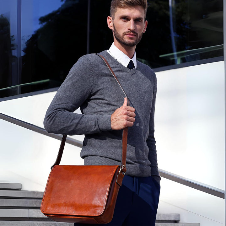 Time Resistance Leder Umhängetasche Herren - Messenger Bags - Arbeitstasche Herren - Elegante Aktent