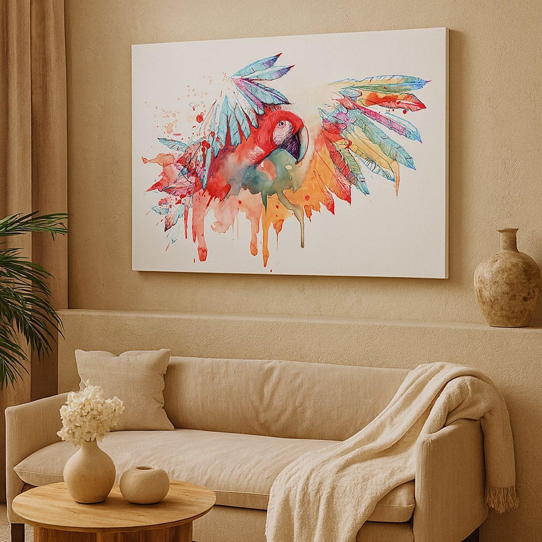 Bilder auf Leinwand 100x70cm Leinwandbild Natur Malerei Papagei Kinder Gross Wanddeko Bild Schlafzim