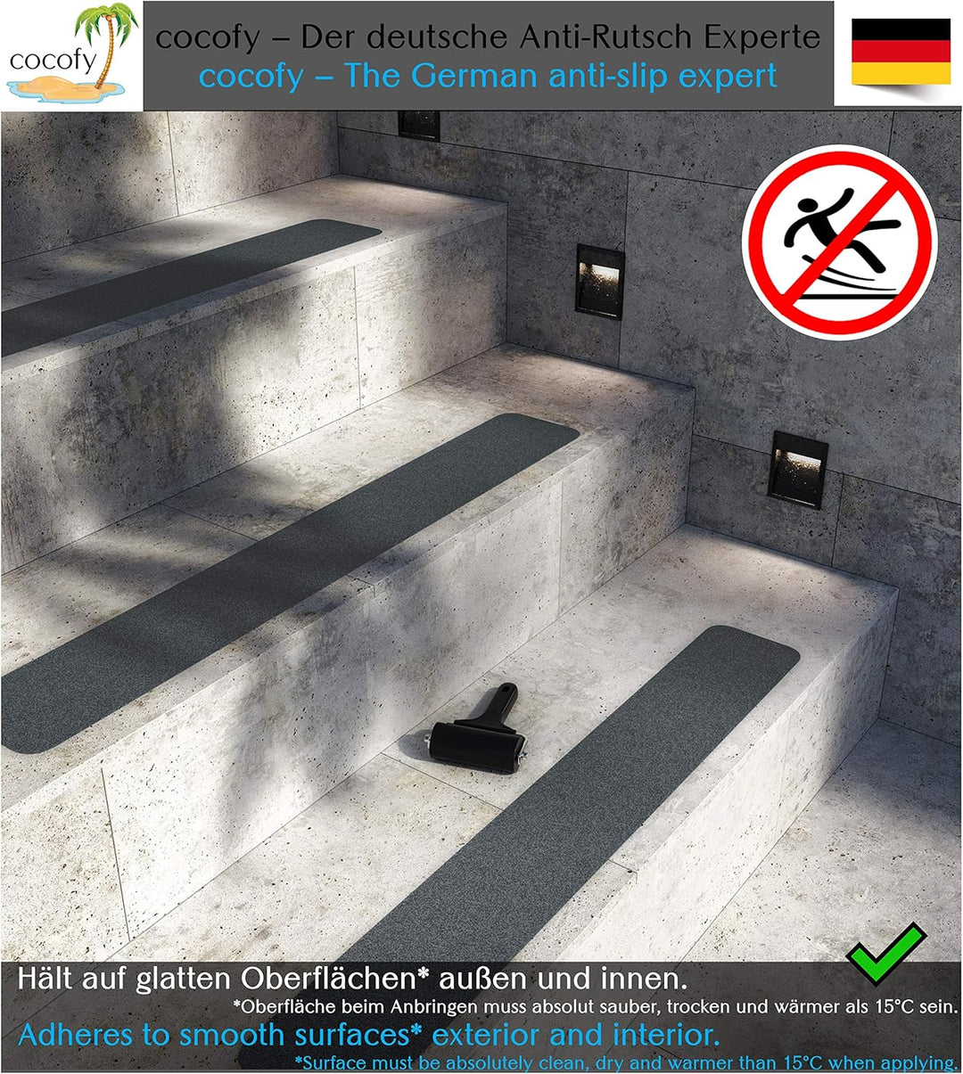 cocofy Anti Rutsch Streifen Treppen aussen und innen, 10x Streifen (61x10 cm) grau, Starker Halt Dan