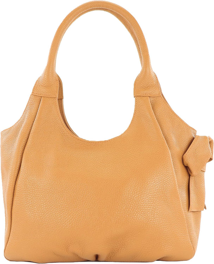 modamoda de - IT28 - ital Damen Schultertasche aus Leder Camel/Leder, Camel/Leder