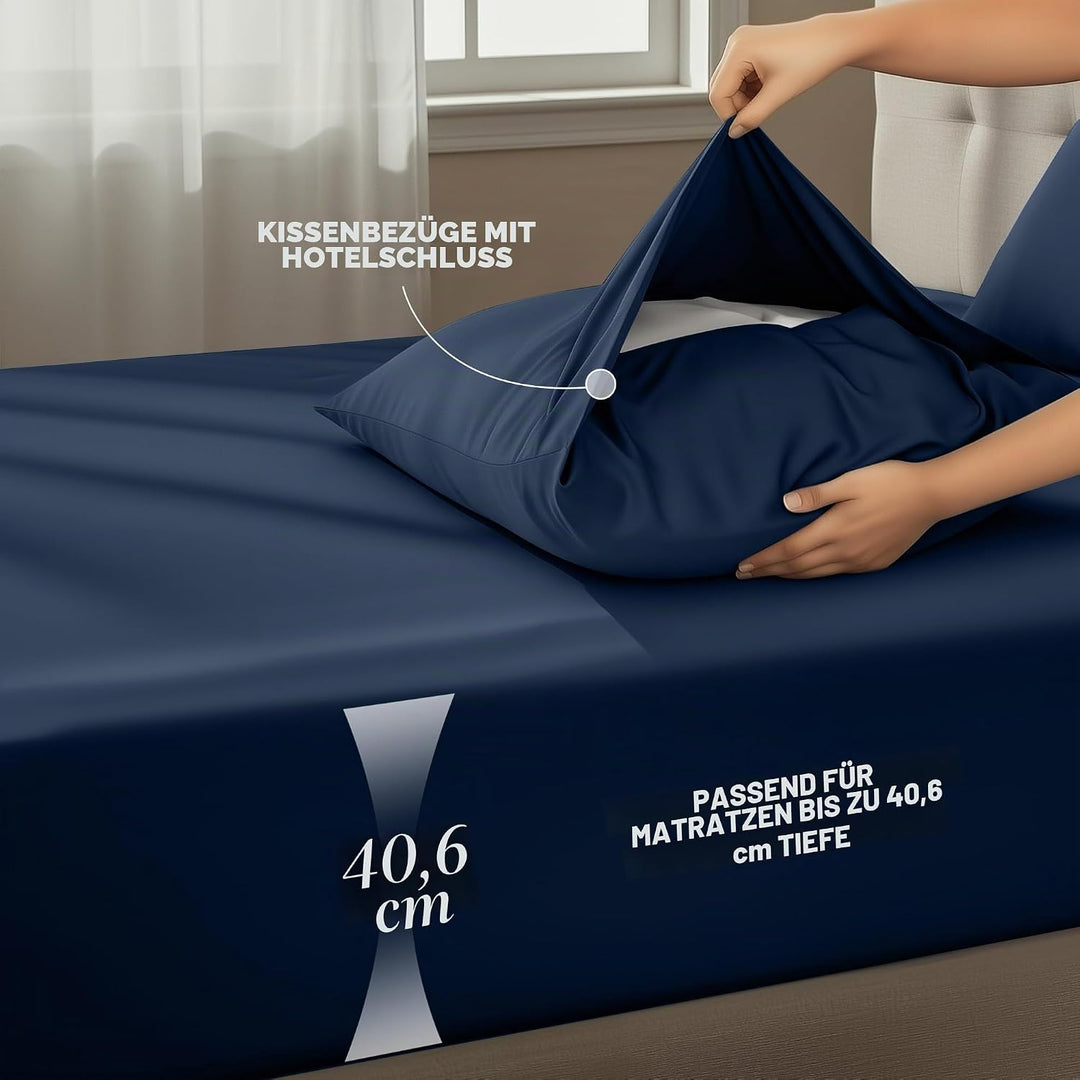 UTOPIA Betten 4 Mikrofaser Bettwäsche, navy, Queen Queen Navy, Queen Navy