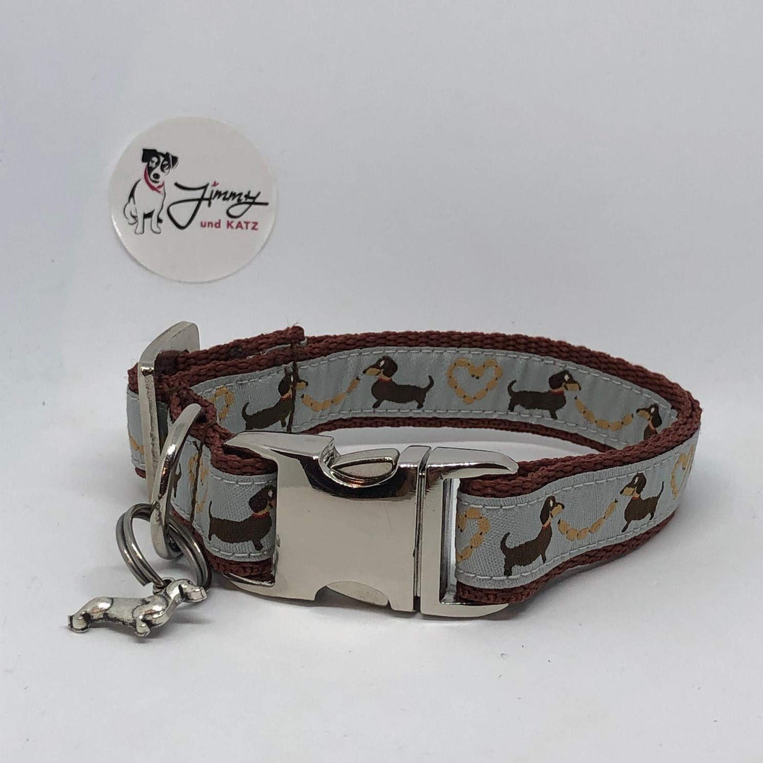 Jimmy und Katz Hundehalsband Dackel Teckel Silber 26-40cm x 2cm, Silber