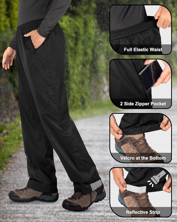 33,000ft Packbare Regenhose Herren Wasserdicht Leichte Fahrrad Überziehhose Winddicht Reflektierende