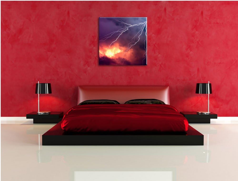 Pixxprint Blitze, Format: 70x70 auf Leinwand, XXL riesige Bilder fertig gerahmt mit Keilrahmen, Kuns