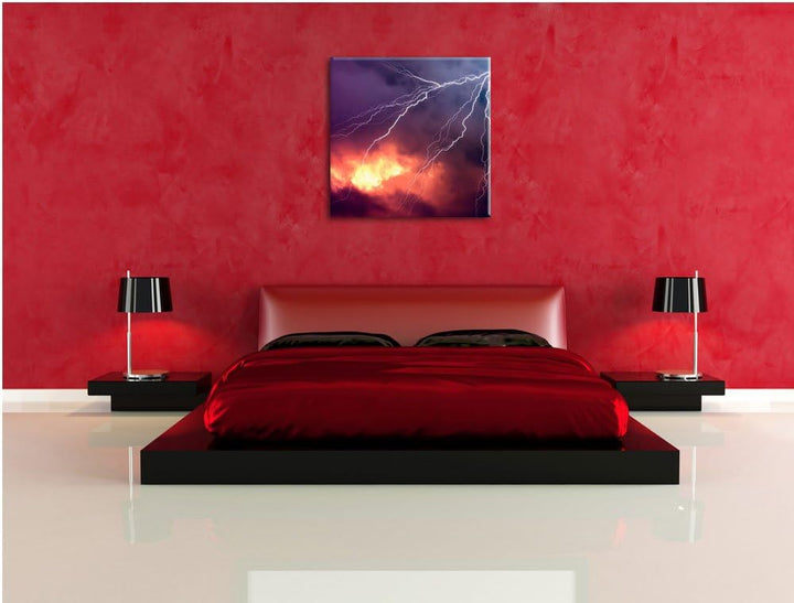 Pixxprint Blitze, Format: 70x70 auf Leinwand, XXL riesige Bilder fertig gerahmt mit Keilrahmen, Kuns