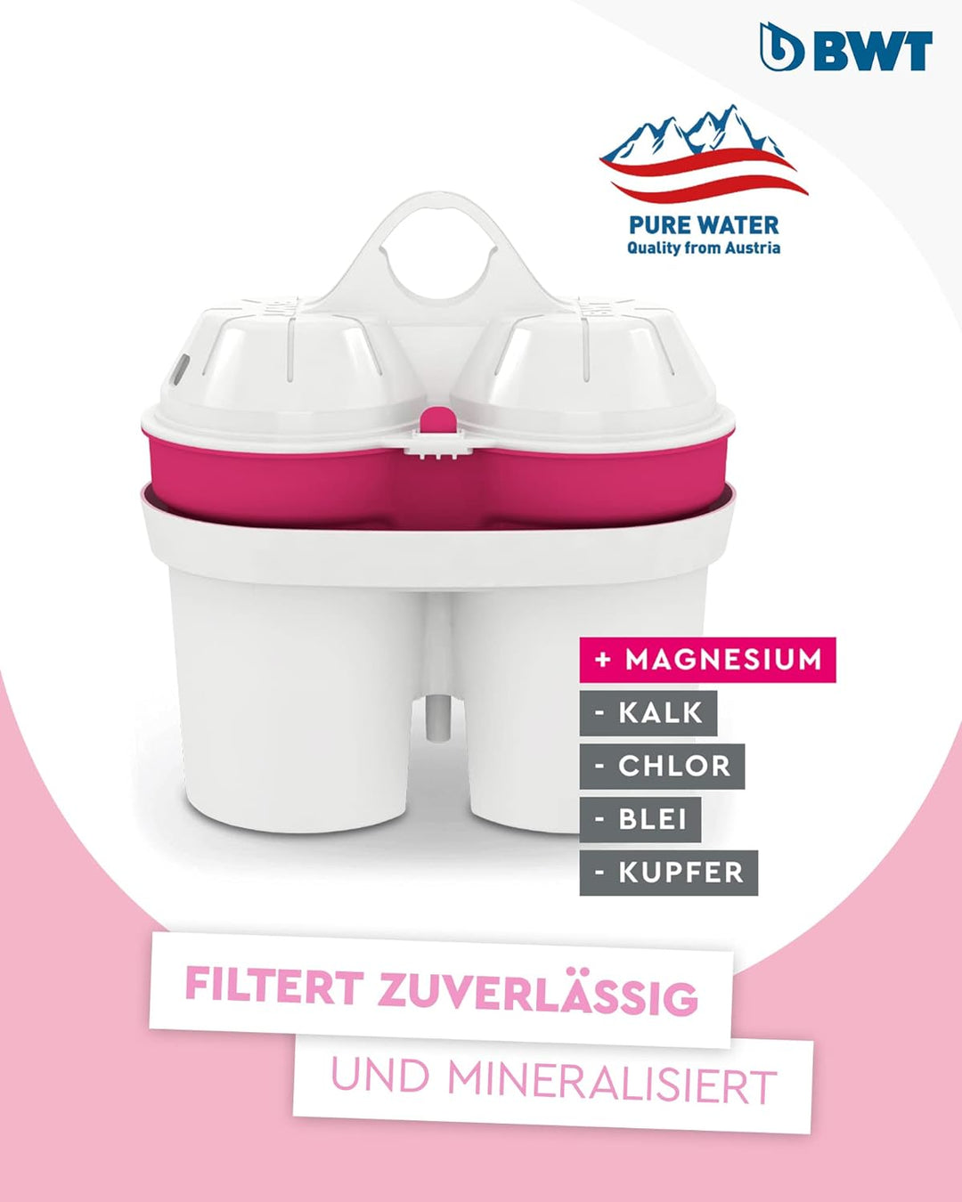 BWT - 814134 - Filterkartusche Magnesium Mineralized Water & Wasserfilter Vida Rosa 2,6L | Filter mi