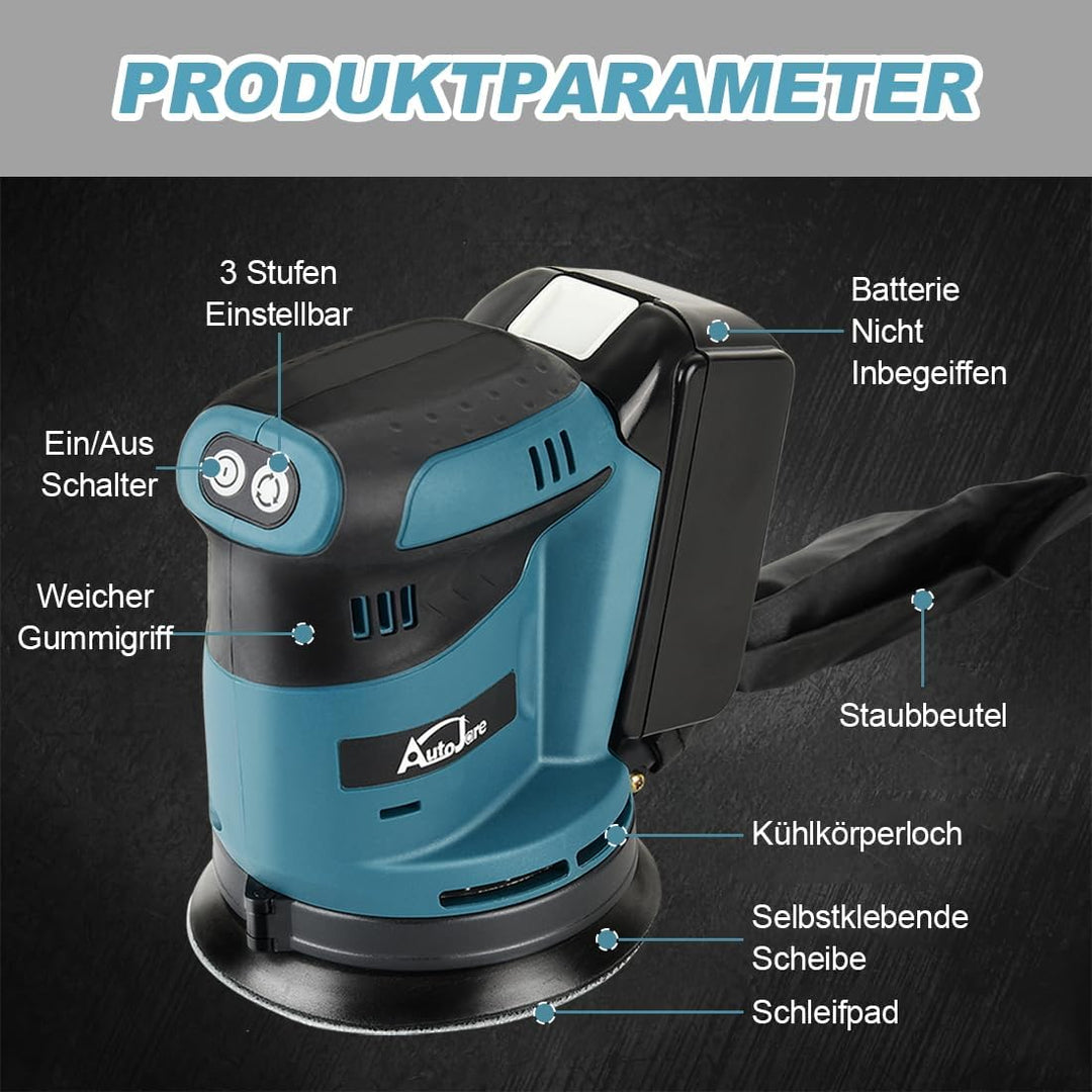 Exzenterschleifer Kompatibel mit Makita 18 V Akku 3 Leistungsstufe Schwingschleifer 125MM Exentersch