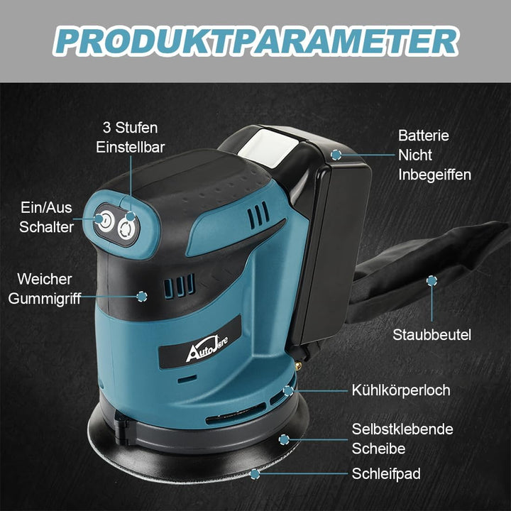 Exzenterschleifer Kompatibel mit Makita 18 V Akku 3 Leistungsstufe Schwingschleifer 125MM Exentersch