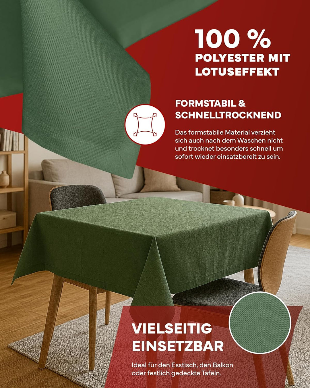 texpot Gartentischdecke 220 cm rund in Dunkelgrün mit Leinen Optik Lotuseffekt Fleckschutz Bügelfrei