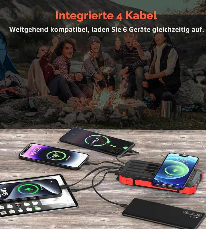 52800mAh Solar Wireless Power Bank, tragbares Ladegerät 30W Schnelles Ladegerät 6 Ausgänge &amp; 4 Eingä