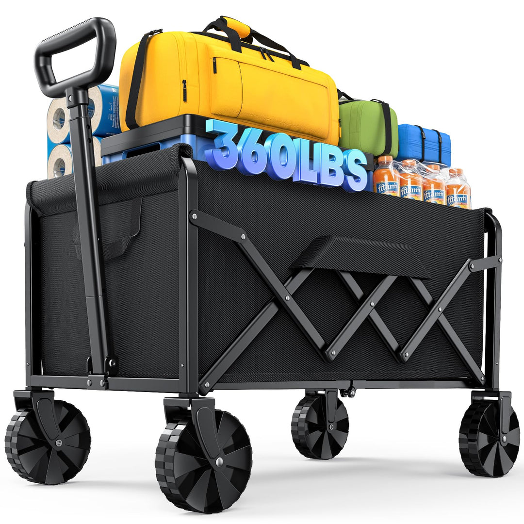 Klein Kitsure Bollerwagen Faltbar – 100L Handwagen mit Hartplastikrädern, Belastbar bis 360 LBS, Tra