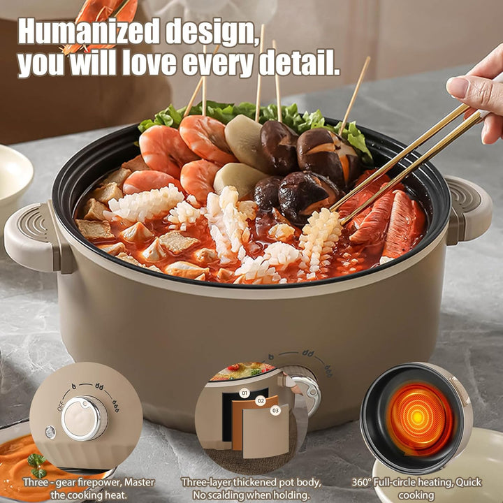 Hot Pot Elektrisch mit Dampfgarer, 4.6 L Tragbar Elektrischer Kochtopf 1000W, Multifunktionaler Hotp