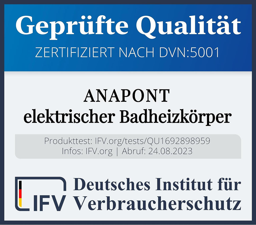 anapont elektrischer Badheizkörper 1475hx600b - schwarz - mit Timer-Funktion - Handtuchheizkörper -