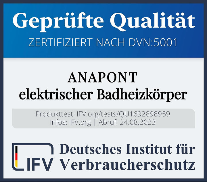 anapont elektrischer Badheizkörper 1475hx600b - schwarz - mit Timer-Funktion - Handtuchheizkörper -