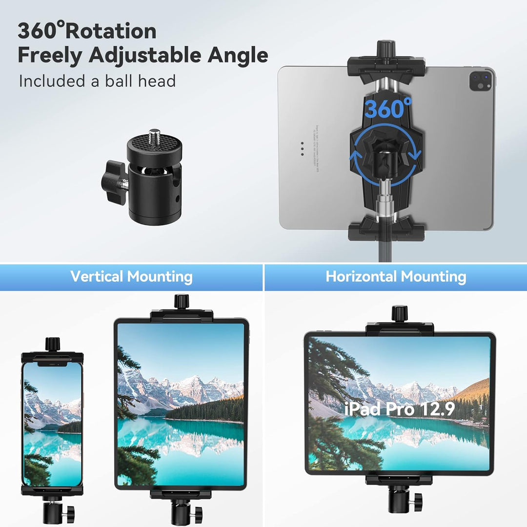 KDD iPad Halterung Adapter für Stativ, Tablet Halterung mit Kugelkopf, Tablet Halterung Stativ 360°D