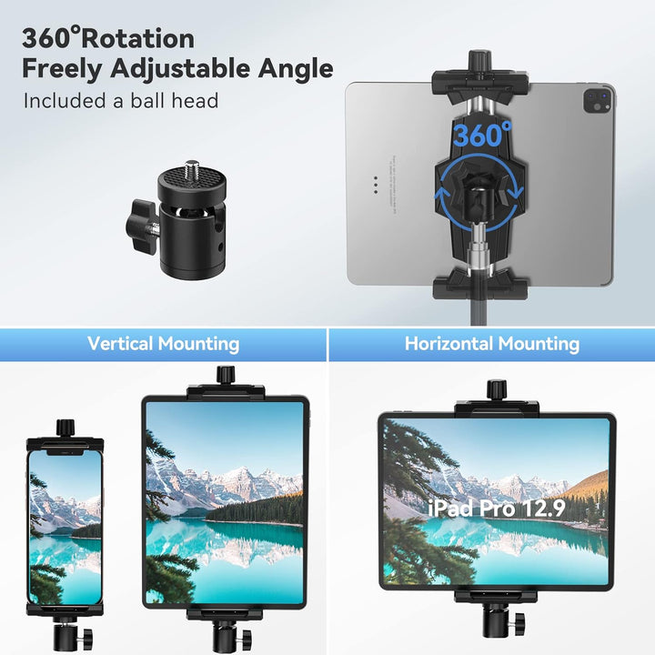 KDD iPad Halterung Adapter für Stativ, Tablet Halterung mit Kugelkopf, Tablet Halterung Stativ 360°D