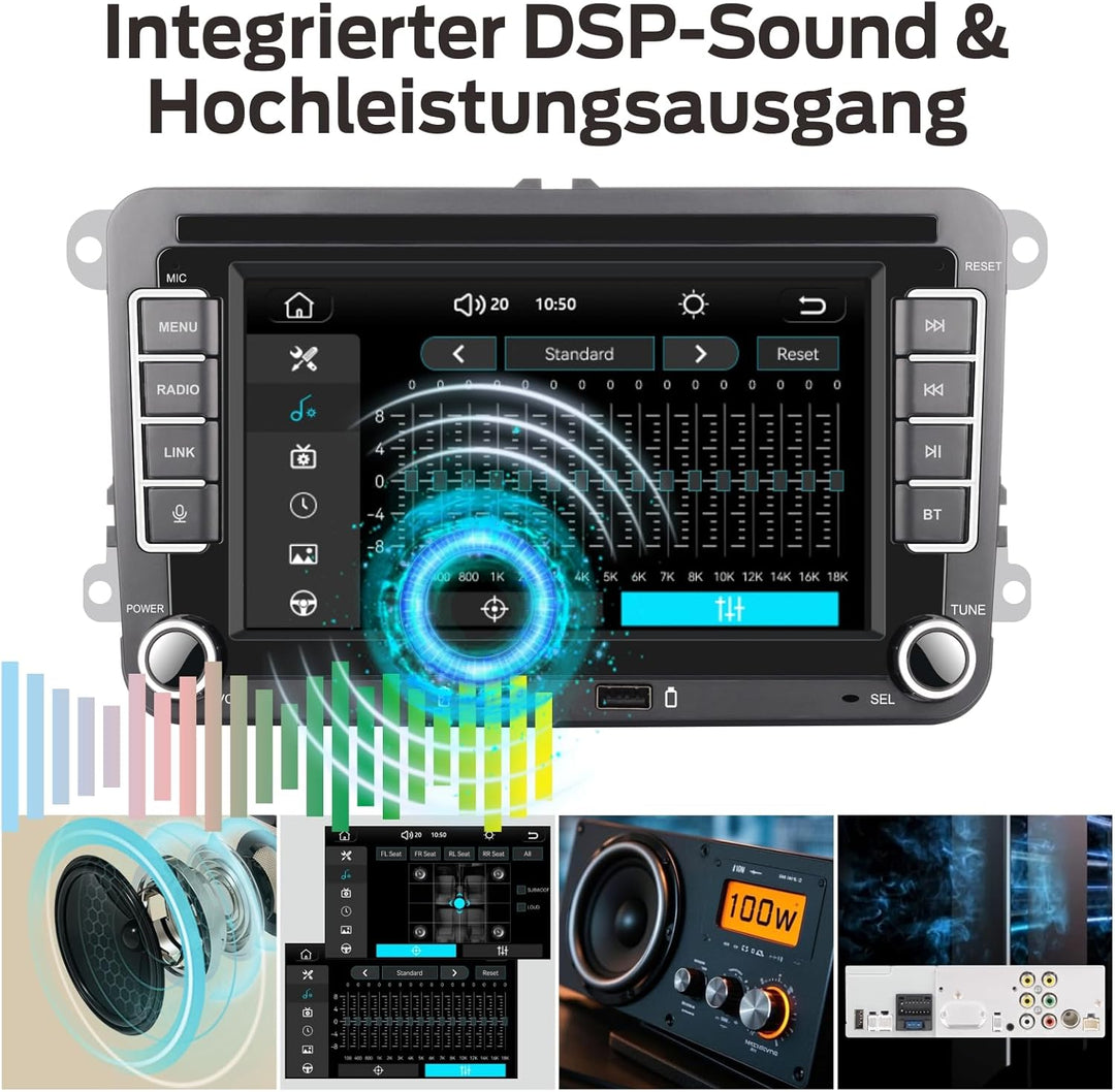 Linux Autoradio 5s Start | Bluetooth/Wireless CarPlay/Android Auto/FM/AM/RDS/USB | 100W DSP | Für VW