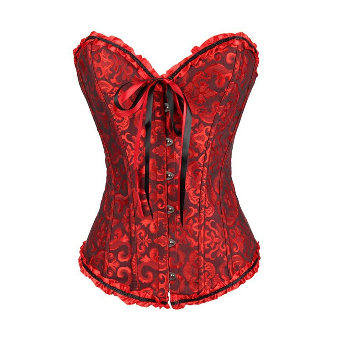 Sxybox Damen Korsett Bauchweg Vollbrust Corsage Top Gothic Burlesque Schnüren Bustier Rot-schwarz XX