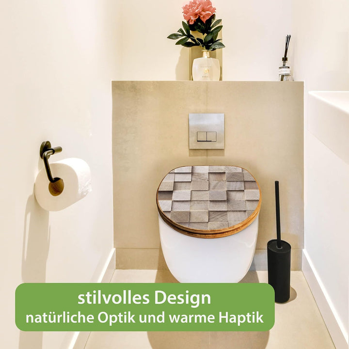 banjado Design WC Sitz Bambus Absenkautomatik 45,8x37,5cm - Toilettendeckel mit Absenkautomatik Holz