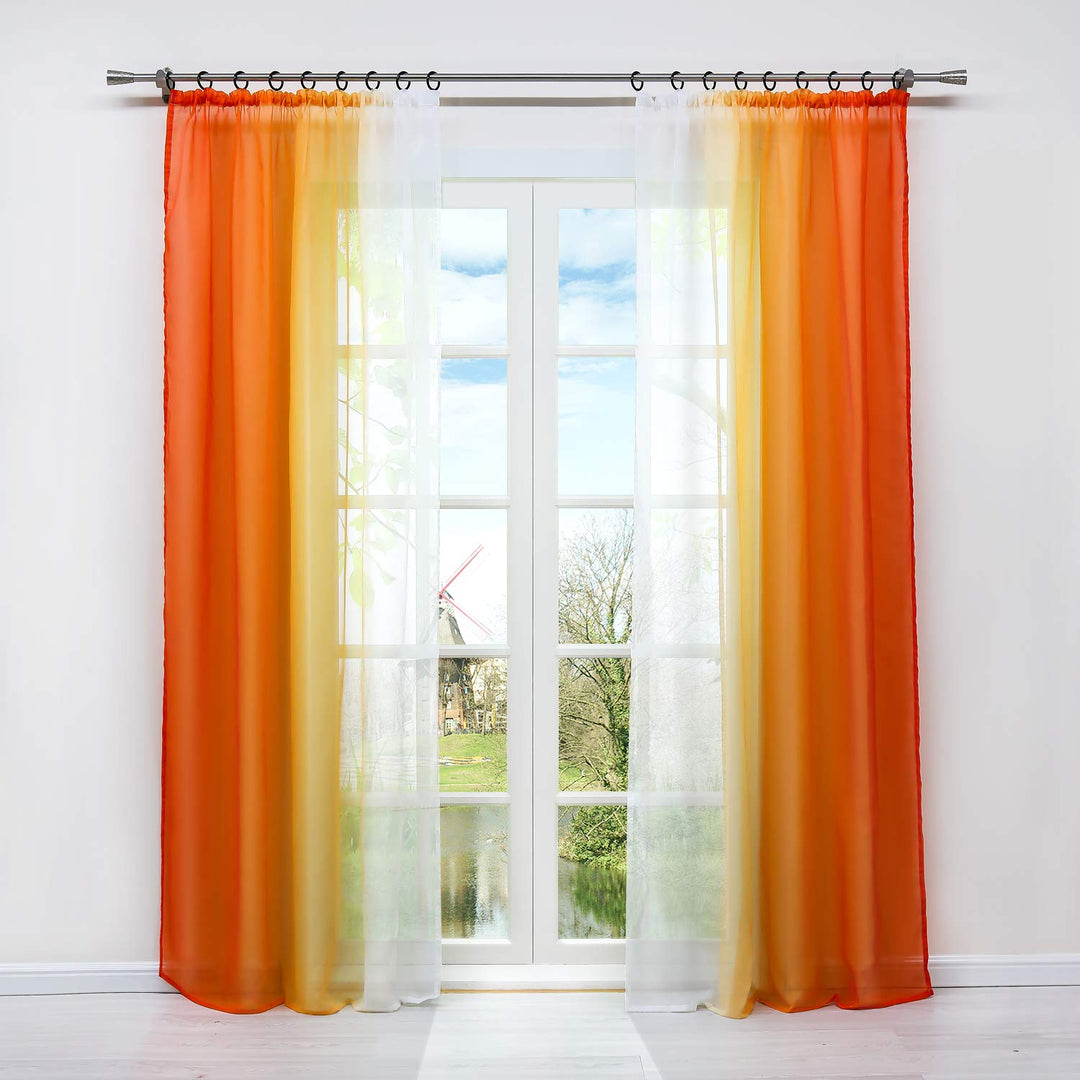 HongYa 2er-Pack Farbverlauf Gardinen Transparenter Voile Vorhänge Schals mit Kräuselband H/B 145/140