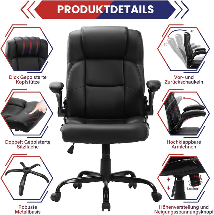 Bosmiller Ergonomischer Bürostuhl 150KG Verstellbare Schreibtischstuhl PU Leder Office Chair für Bür