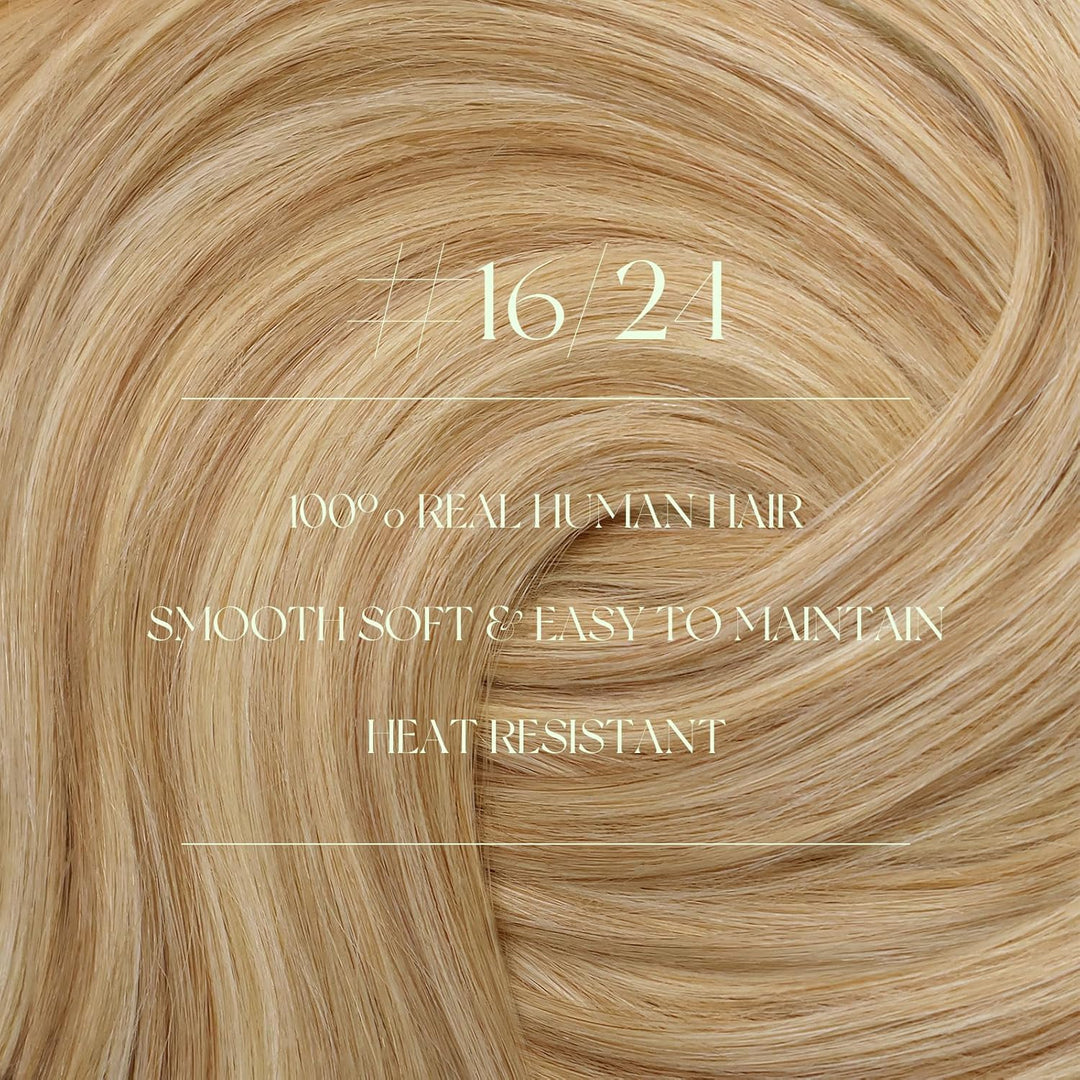 RUNATURE Clip in Extensions Echthaar Blond Highlights 25cm Remy Echte Haare 7 Stück Goldblond Highli