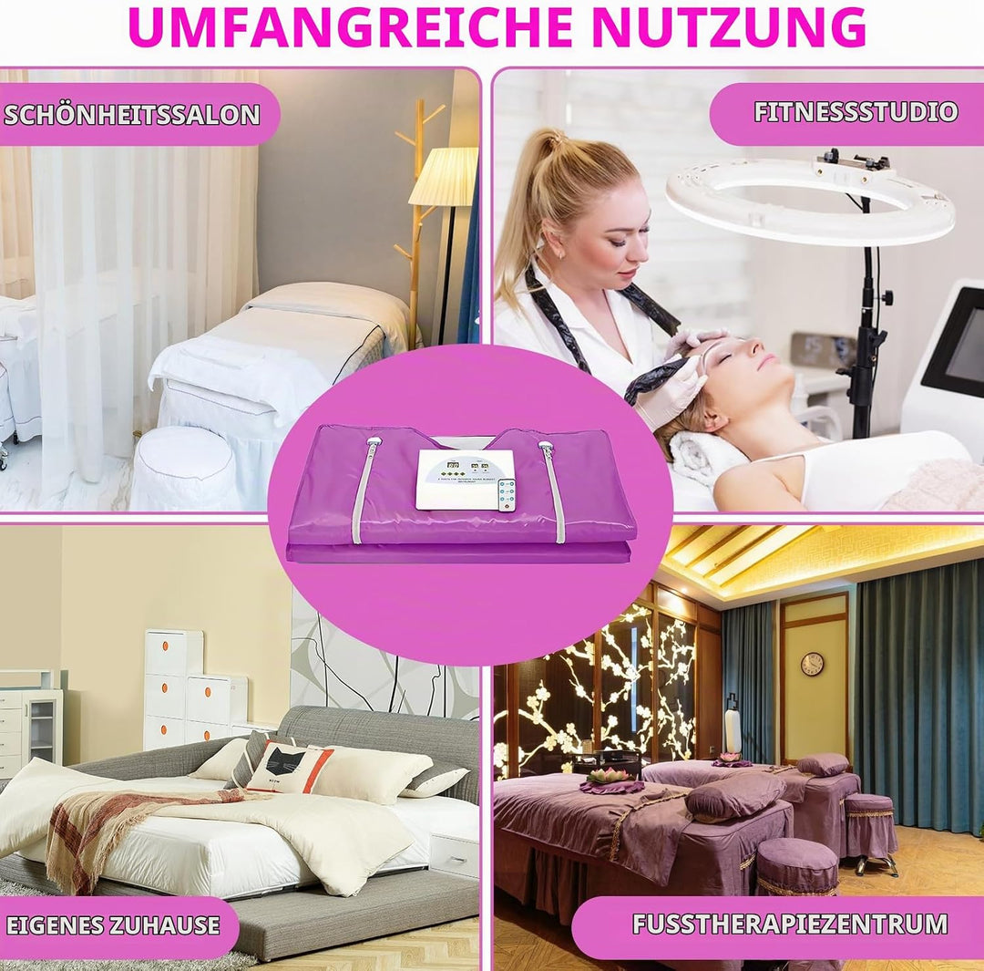 Infrarot Saunadecke, 2 Zone Infrared Sauna Blanket mit Reissverschluss 100 Duschhauben 10 Badebeutel