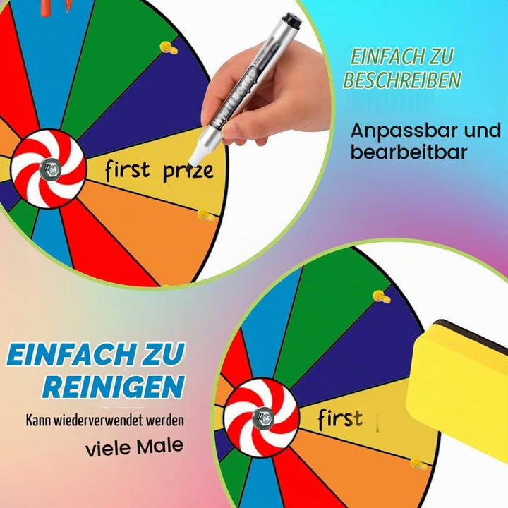 Glücksrad zum Drehen, TGKYK 30cm Glücksrad zum Selbstgestalten mit Radiergummi und Markierstift, 12