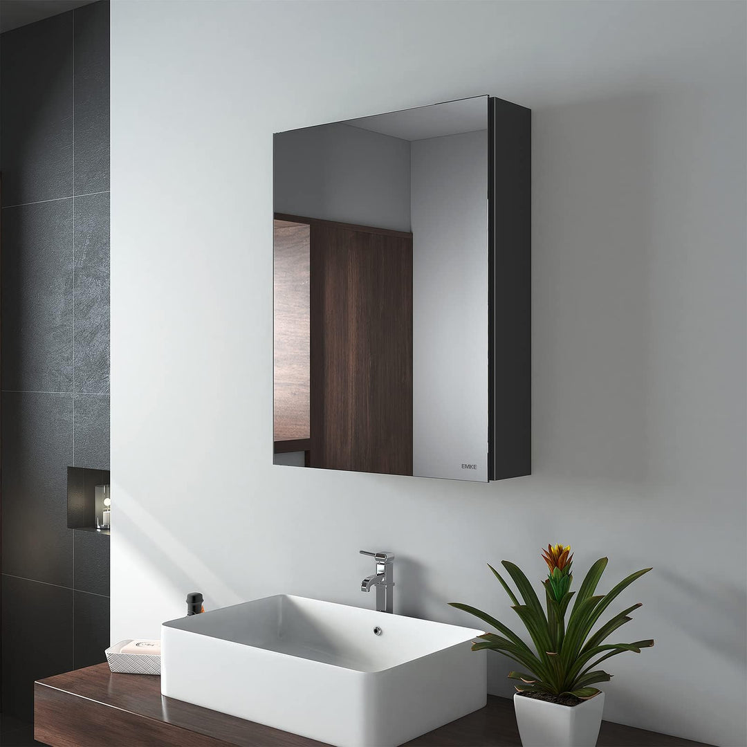 EMKE Spiegelschränke 50x65cm Spiegelschrank Badschrank mit Doppelseitiger Spiegel (Schwarz), Schwarz