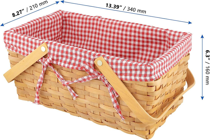 Geflochten Picknickkorb mit Henkel und Leinentuch, 34x21x16cm Rechteckig Picknickkorb aus Weide, Ges