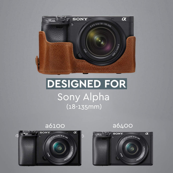 MegaGear Ever Ready Echtleder Kameratasche mit Trageriemen kompatibel mit Sony Alpha A6100, A6400 (1