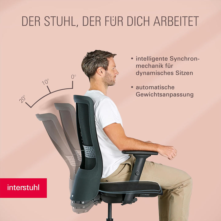 Interstuhl SMART AIR Bürostuhl - Made in Germany mit 10 Jahren Garantie, ergonomischer Drehstuhl mit