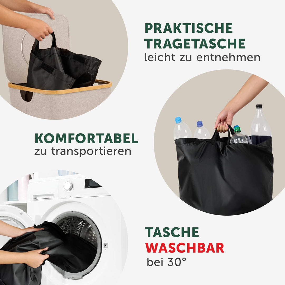 Blumtal Pflandflaschen Sammelbehälter 100L - Bambus Pfandflaschen Organizer mit Pfandflaschen Tasche