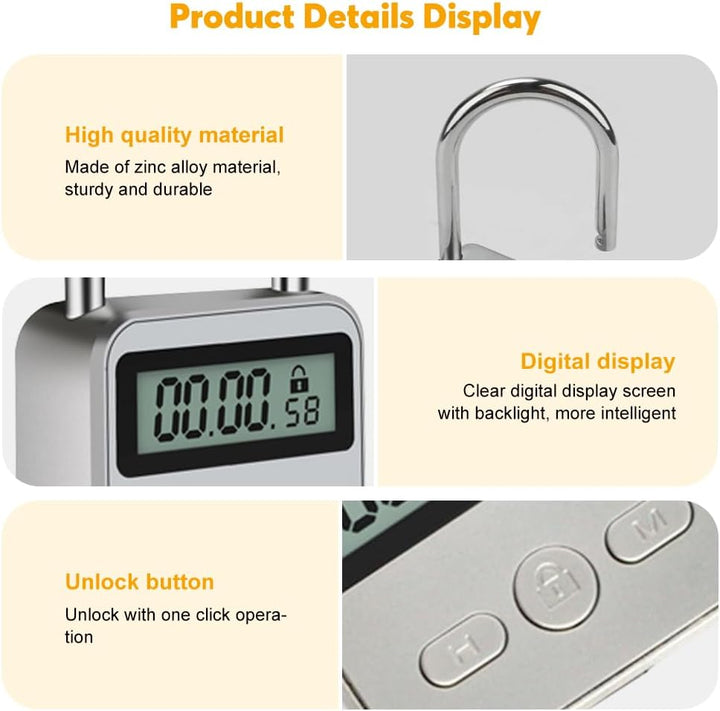 mizikuu Digitale Zeitschloss, Smart Time Lock mit LCD-Display USB Sicherheits Vorhängeschloss Heavy