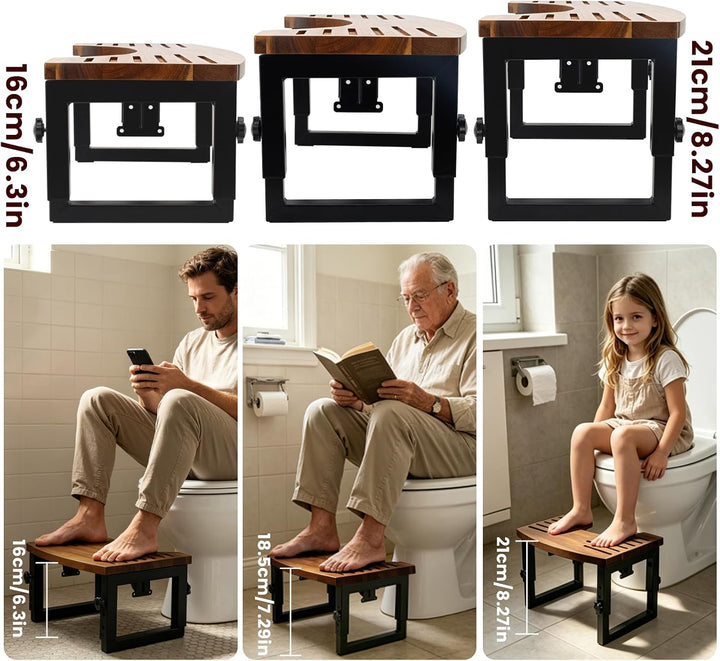 Toilettenhocker Erwachsene Klappbar aus Holz Höhenverstellbarer Klo hocker 18-23cm Rutschfester Kack