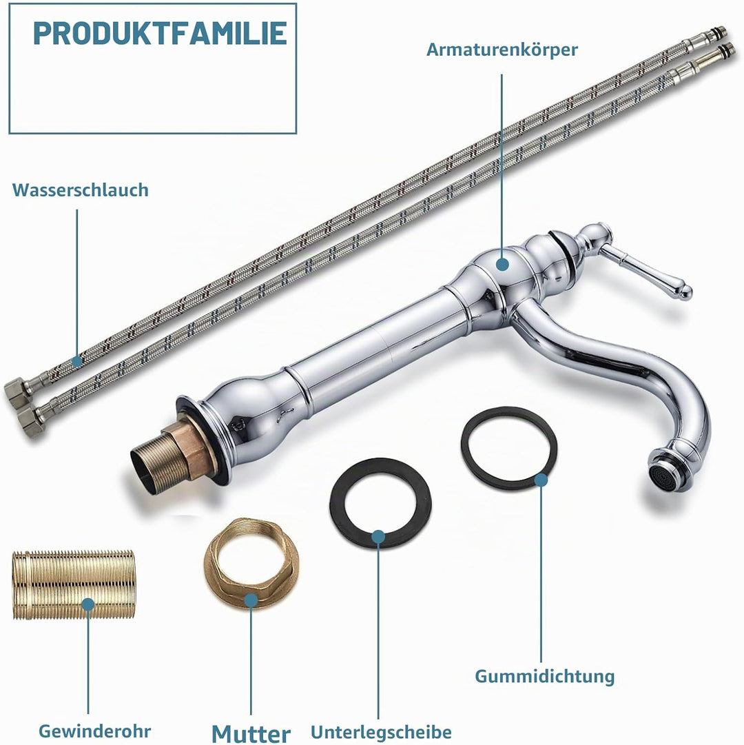 Namuoto Wasserhahn Bad Hoch 360° Drehbar Hoch Waschtischarmatur, Einzelgriff WasserhäHne Bad Waschti
