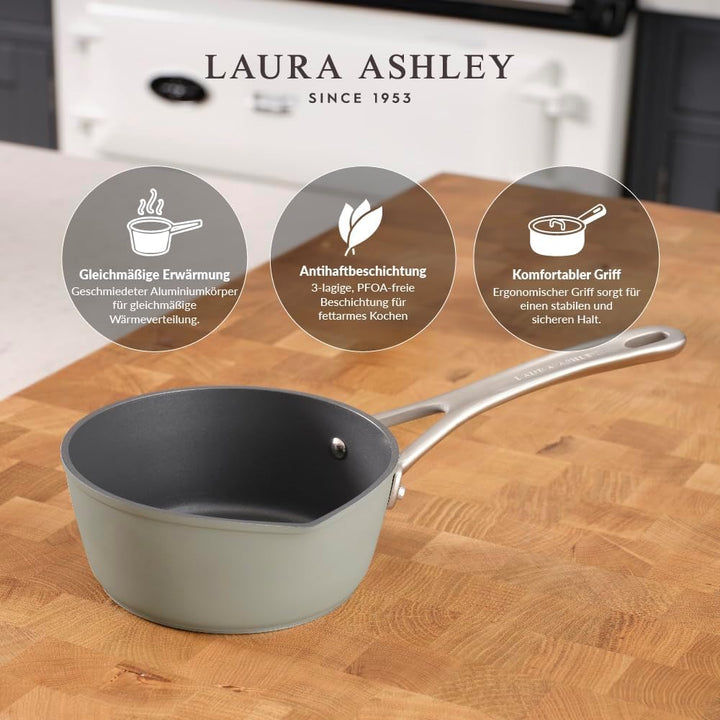 Laura Ashley 16cm Antihaft-Milchtopf mit Ausgiesser - 1,2 Litre Haltbarer PFOA/PFAS-Freier Milchtopf