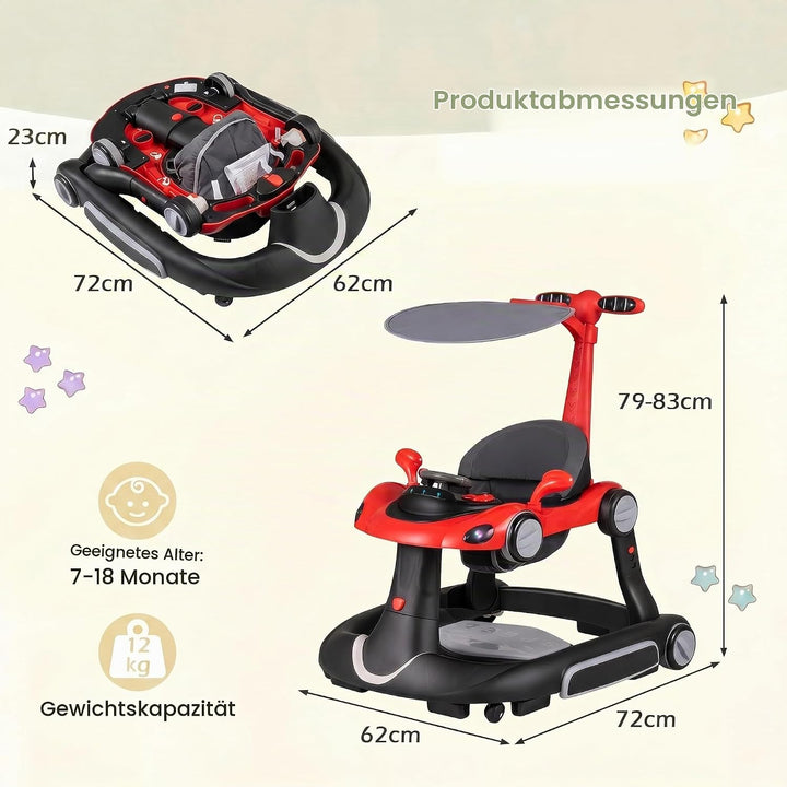 LIFEZEAL Lauflernwagen mit Sonnenschirm, 6-in-1 Lauflernhilfe Gehhilfe Baby mit Licht, Musik, Spiele