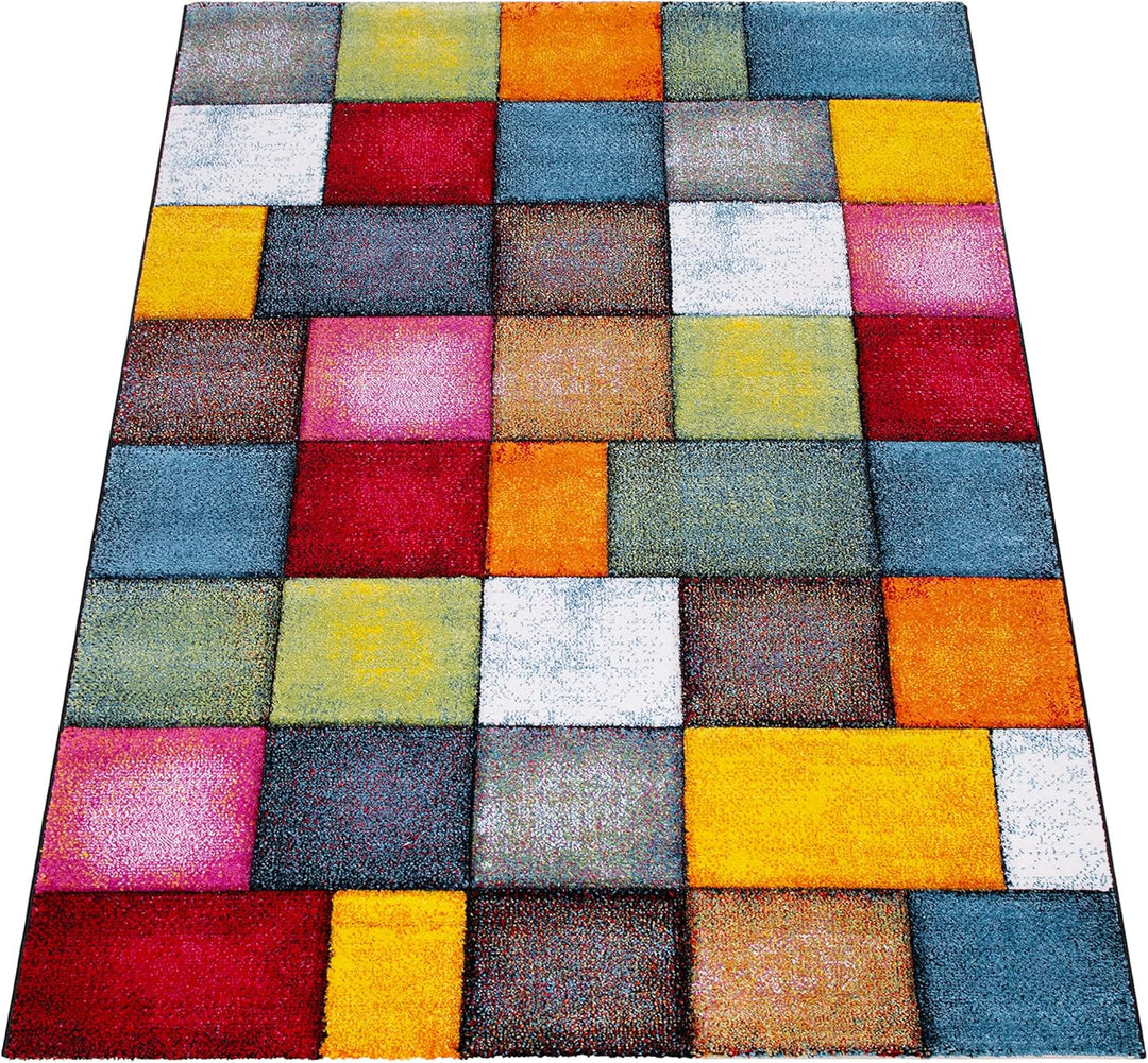 Paco Home Teppich Wohnzimmer Kinderzimmer Kurzflor Moderne 3D Optik Kariert Geometrische Muster, Grö