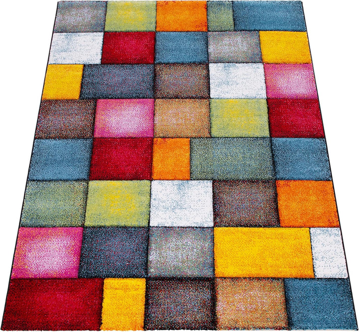 Paco Home Teppich Wohnzimmer Kinderzimmer Kurzflor Moderne 3D Optik Kariert Geometrische Muster, Grö