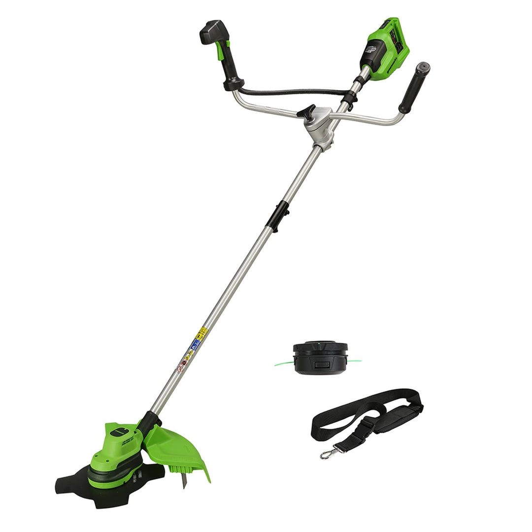 Greenworks GD24X2BCB Akku Freischneider mit bürstenlosem Motor, Geschirr, Motorradgriff, 38 cm Schni
