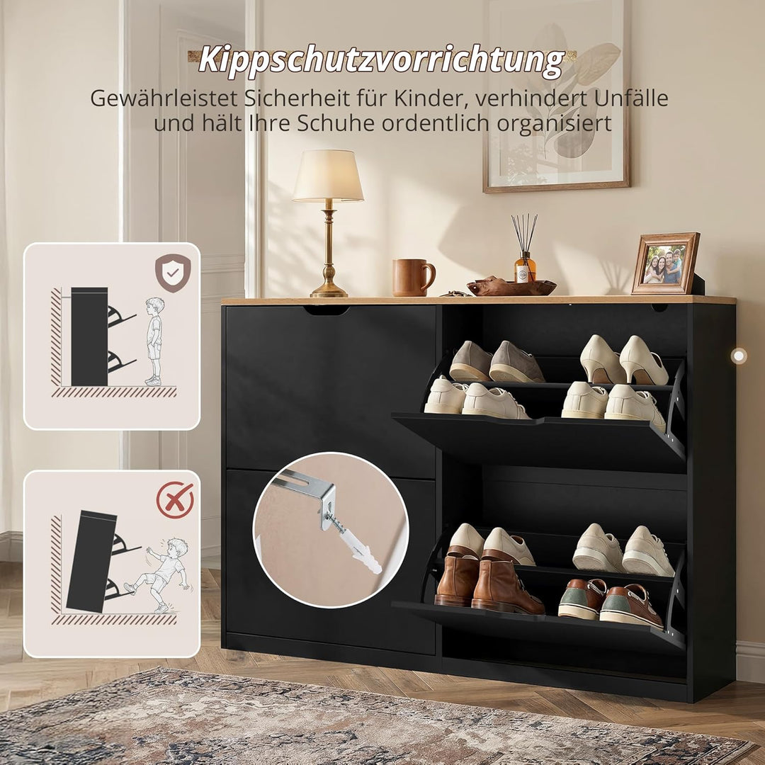 LUE BONA Schuhschrank mit 4 Flip-Klappen,Schuhschrank Schmal 23 cm Tiefe,Schuhkipper Geschlossen mit